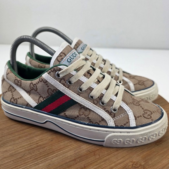 Gucci Tennis 1977 GG Canvas Sneakers Womens Size 39 Brown Green Red Stripe - Picture 6 of 16
